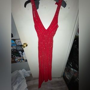 Red cut out prom dress with silver detailing